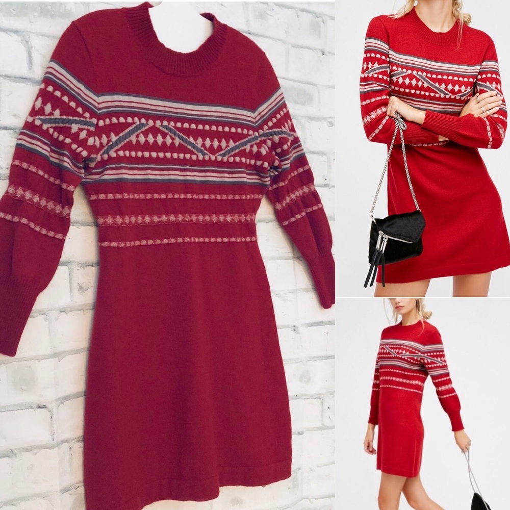 Free People Red Hot Cocoa Sweater Dress XS